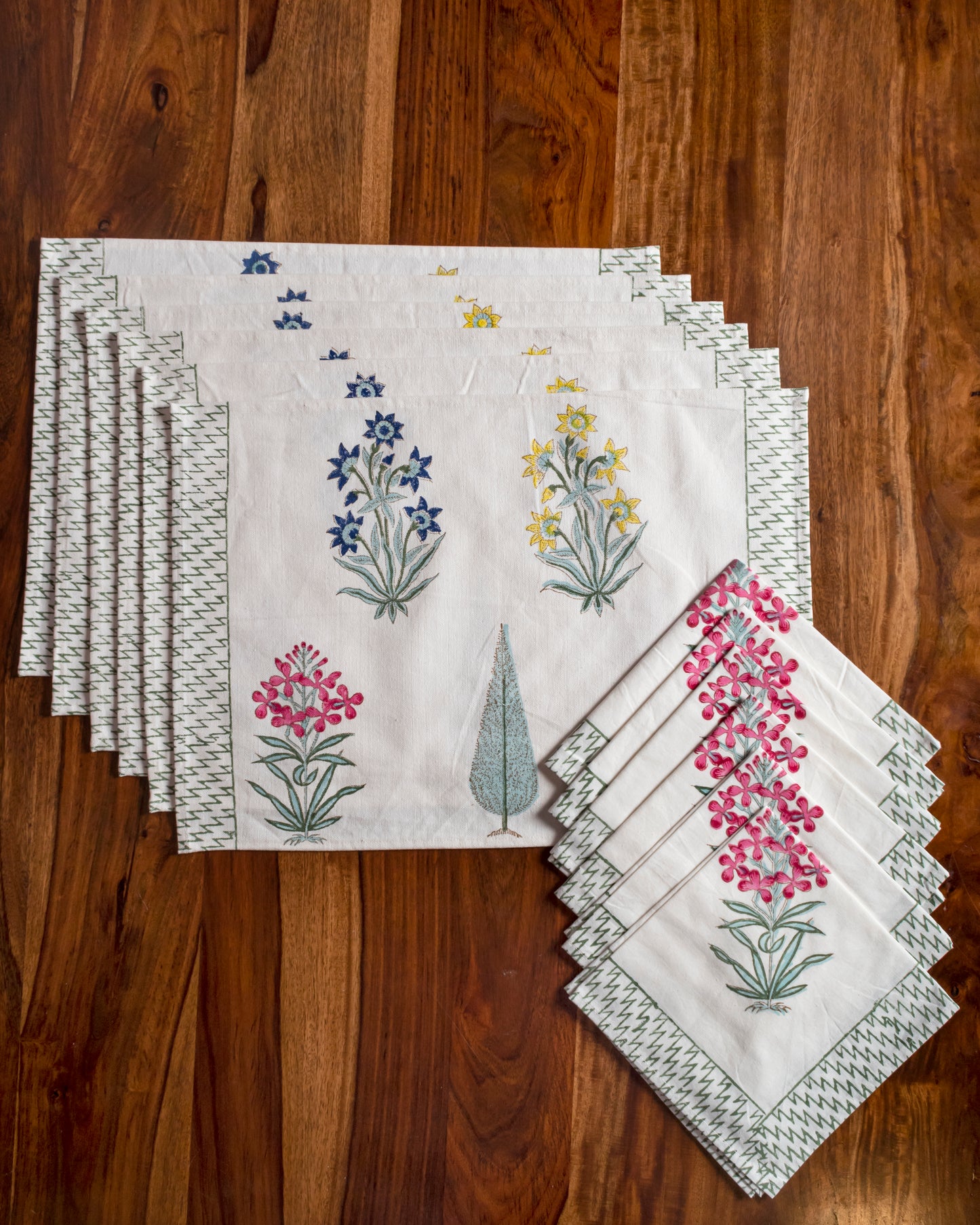 Cyclamen Block Printed Table Mats Set