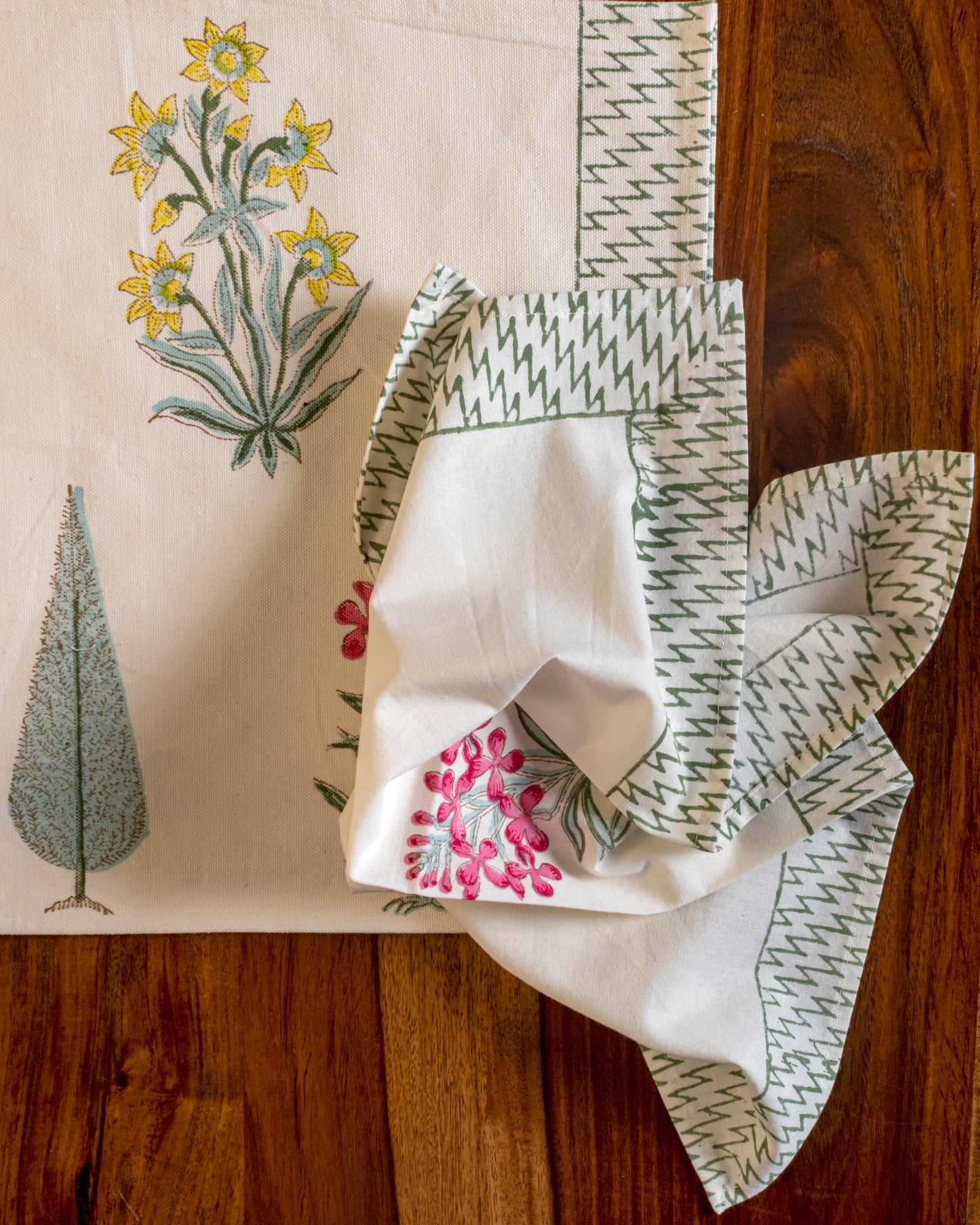 Cyclamen Block Printed Table Mats Set