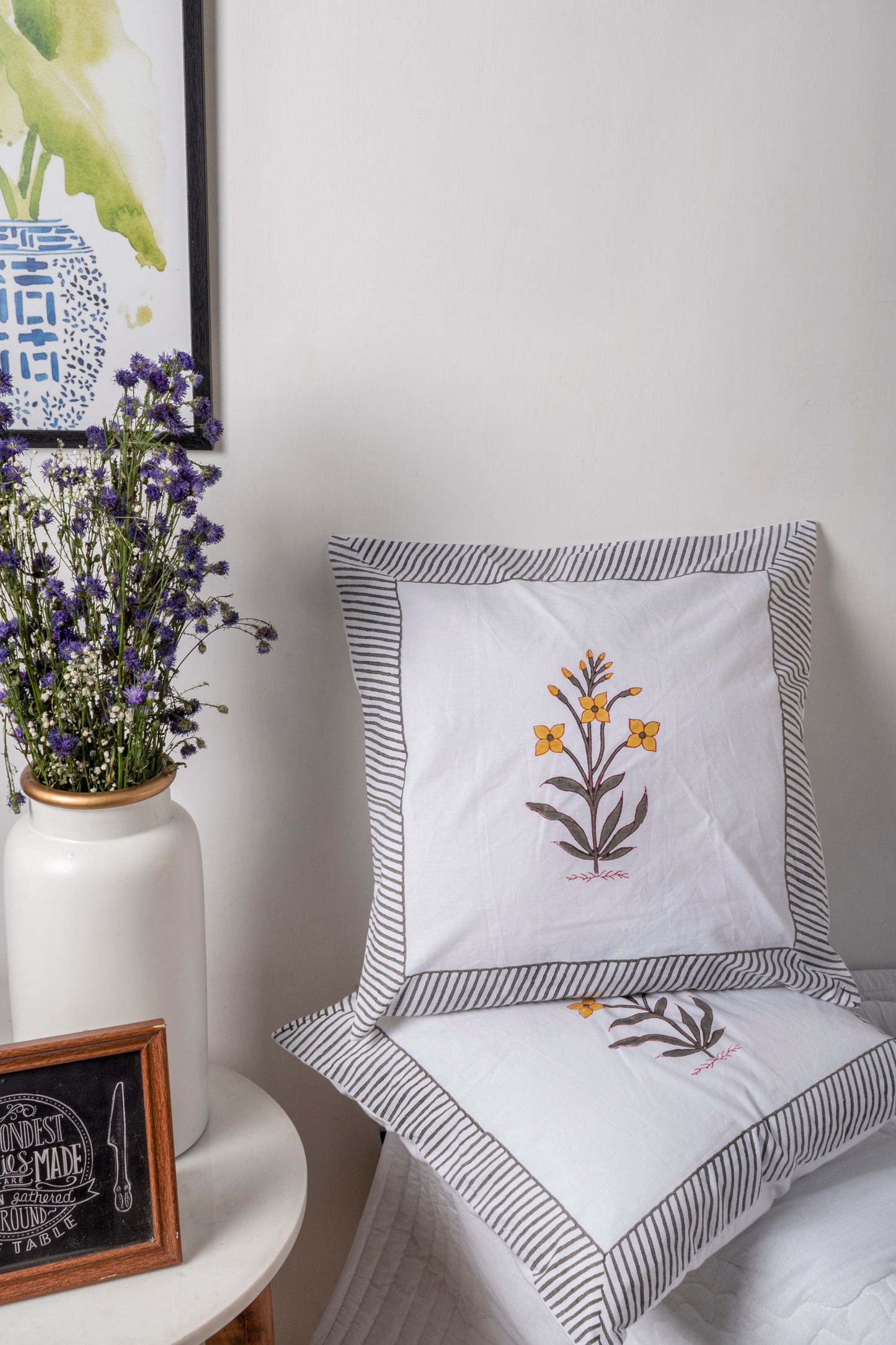 Wallflower Block Printed Cushion Cover Set of 2