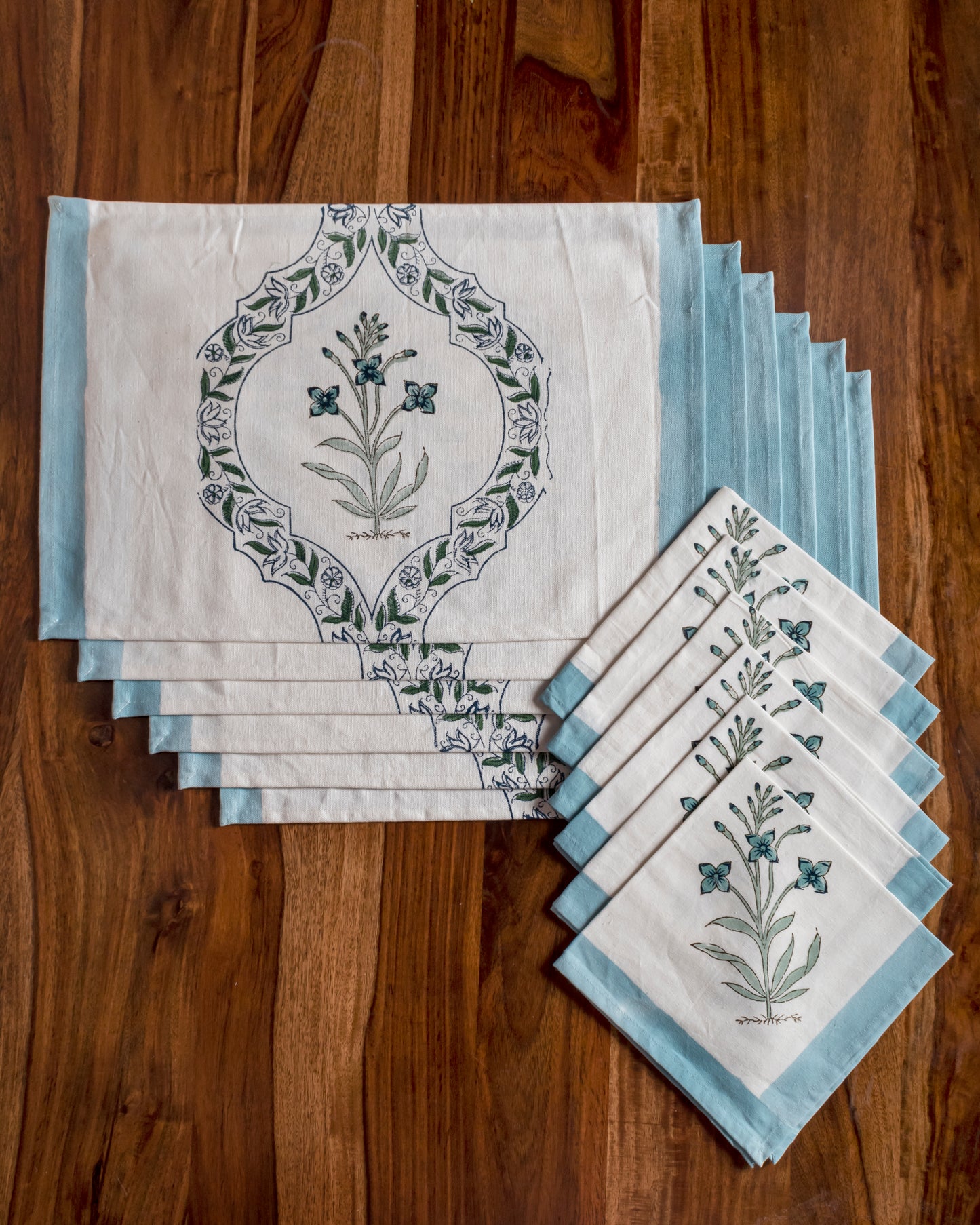 Pompon Block Printed Table Mats Set