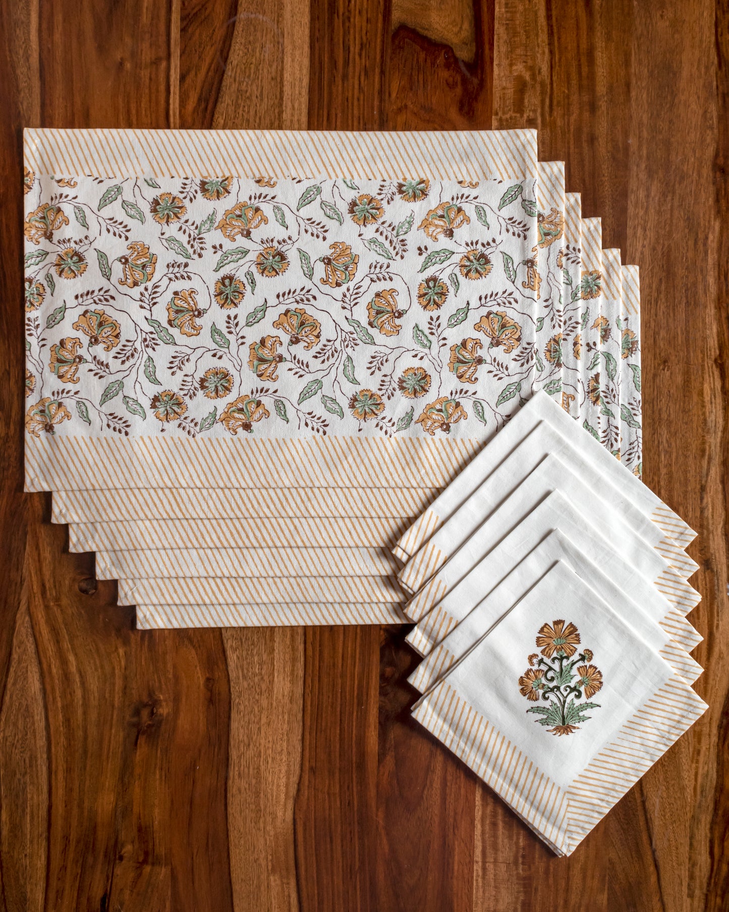 Wallflower Block Printed Table Mats Set