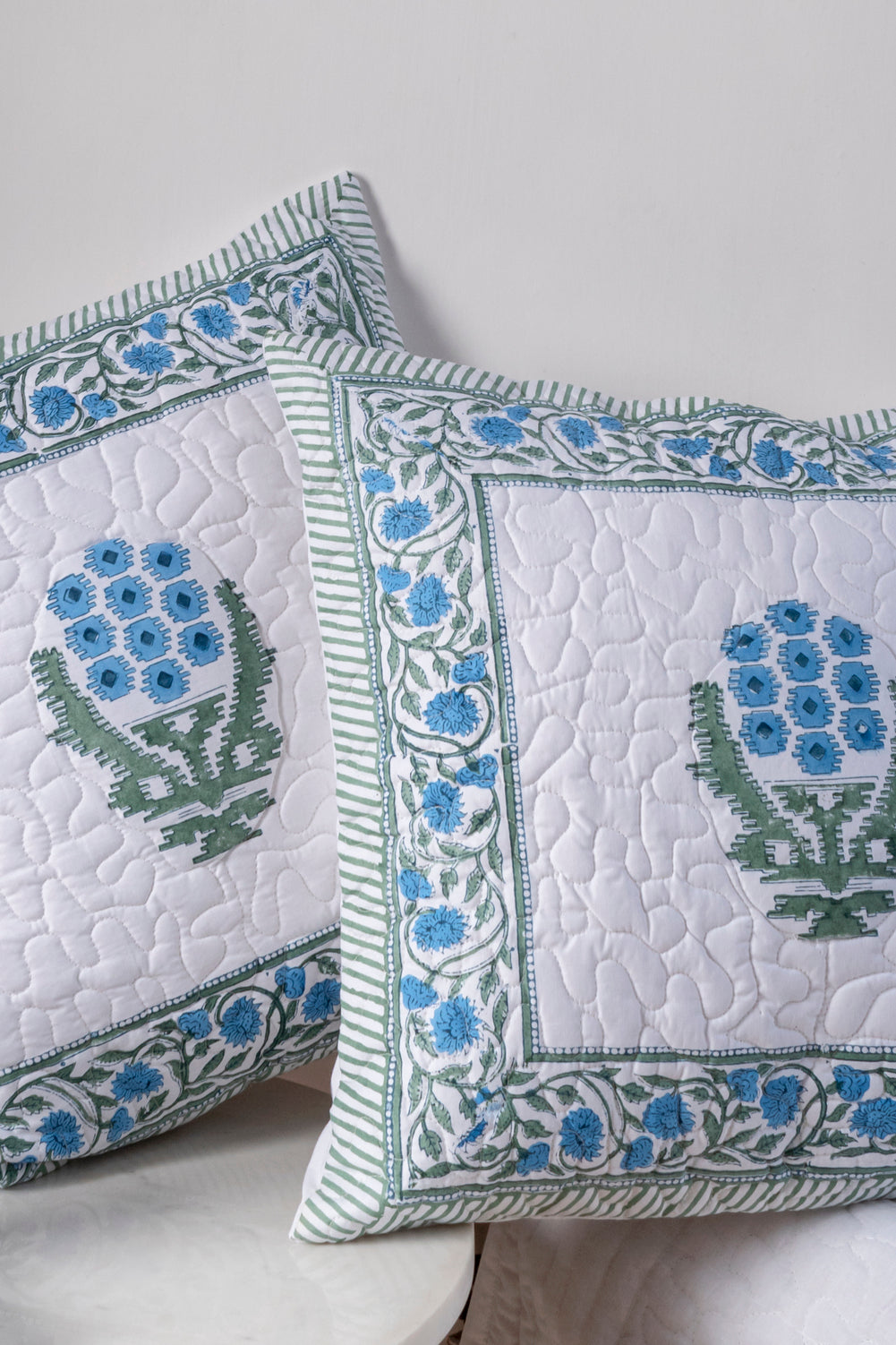 Efflorescence Block Printed Quilted Cushion Cover Set of 2