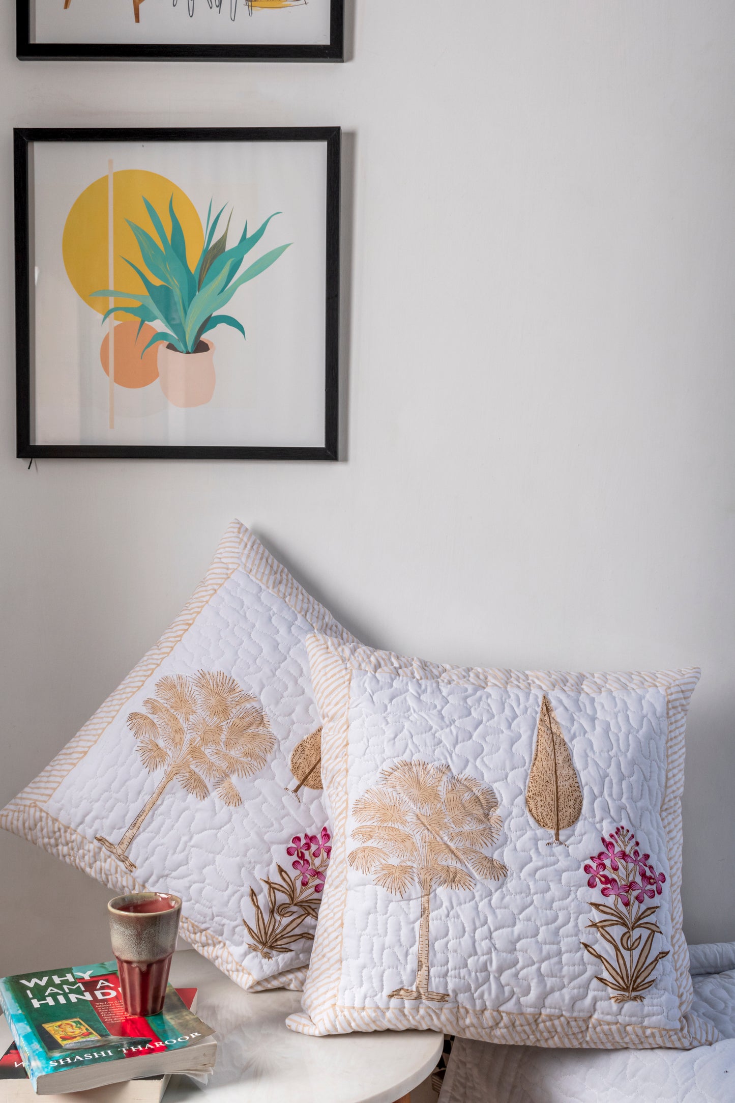 Cyclamen Printed Quilted Cushion Cover Set of 2