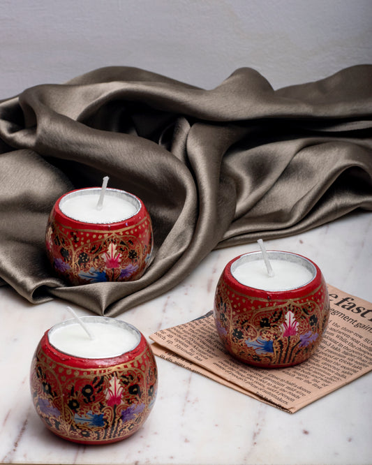 Red Kashmir Paper Mache Candle Set of 2