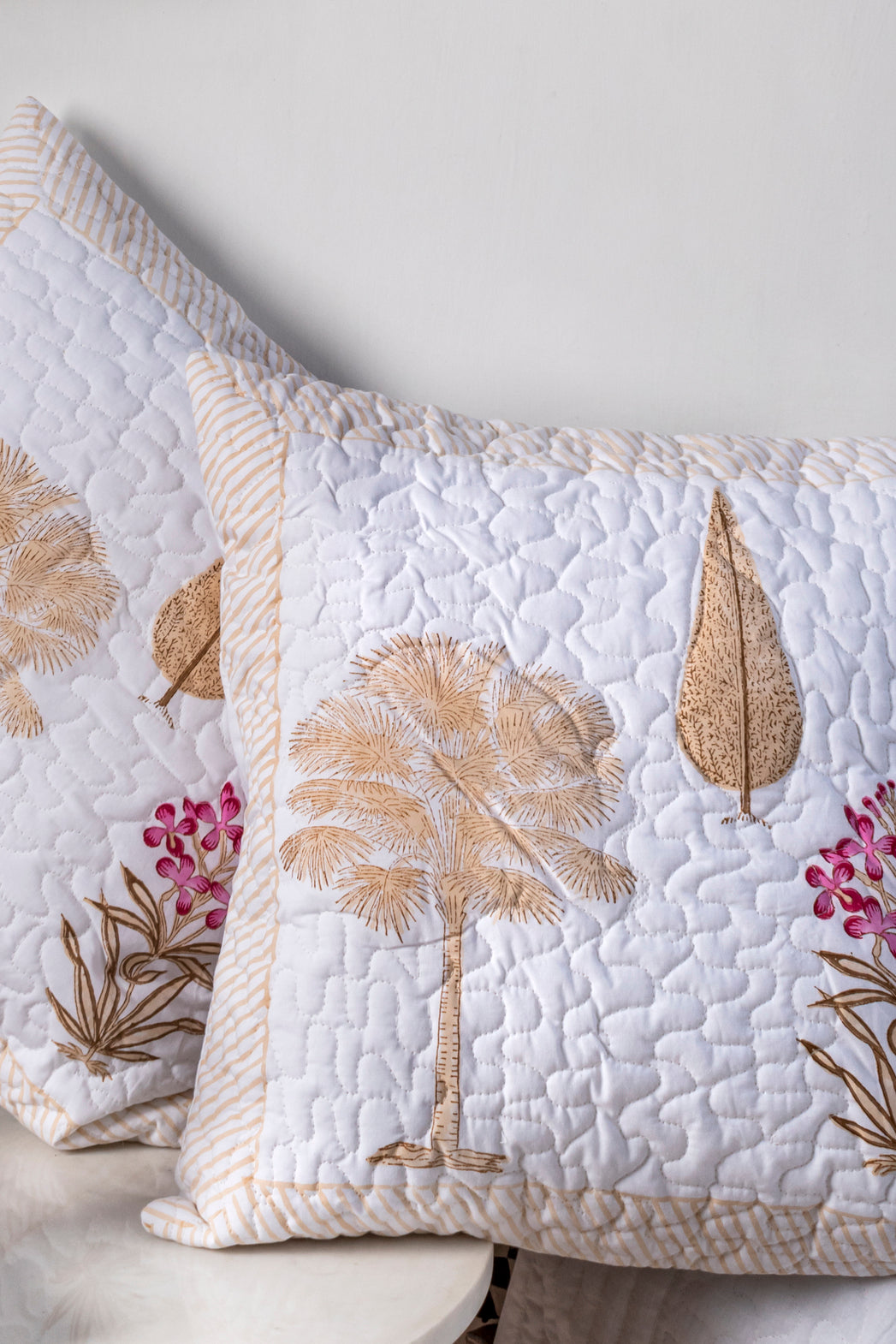 Cyclamen Printed Quilted Cushion Cover Set of 2