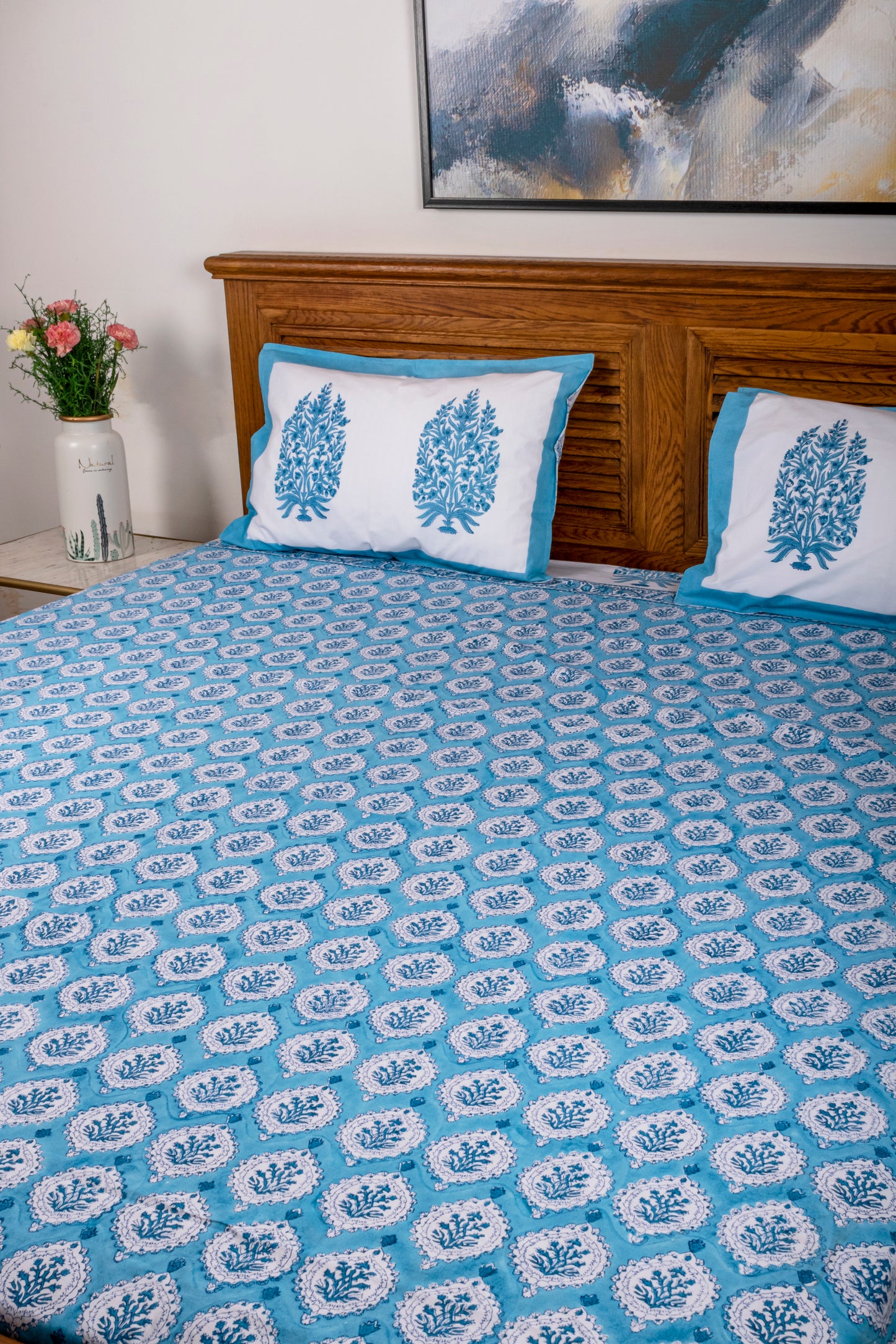 Azure Block Printed Bedsheet