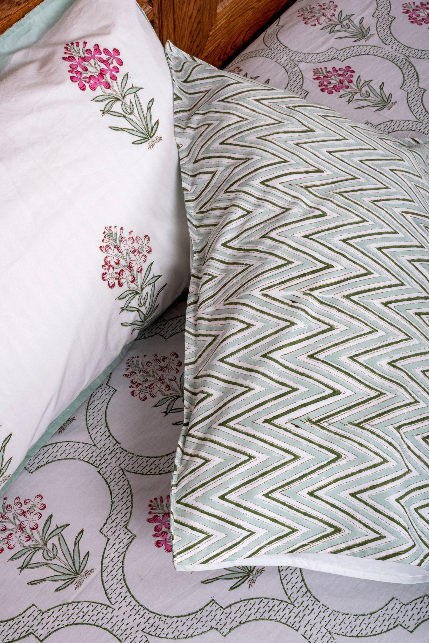 Cyclamen Floral Block Printed Bedsheet