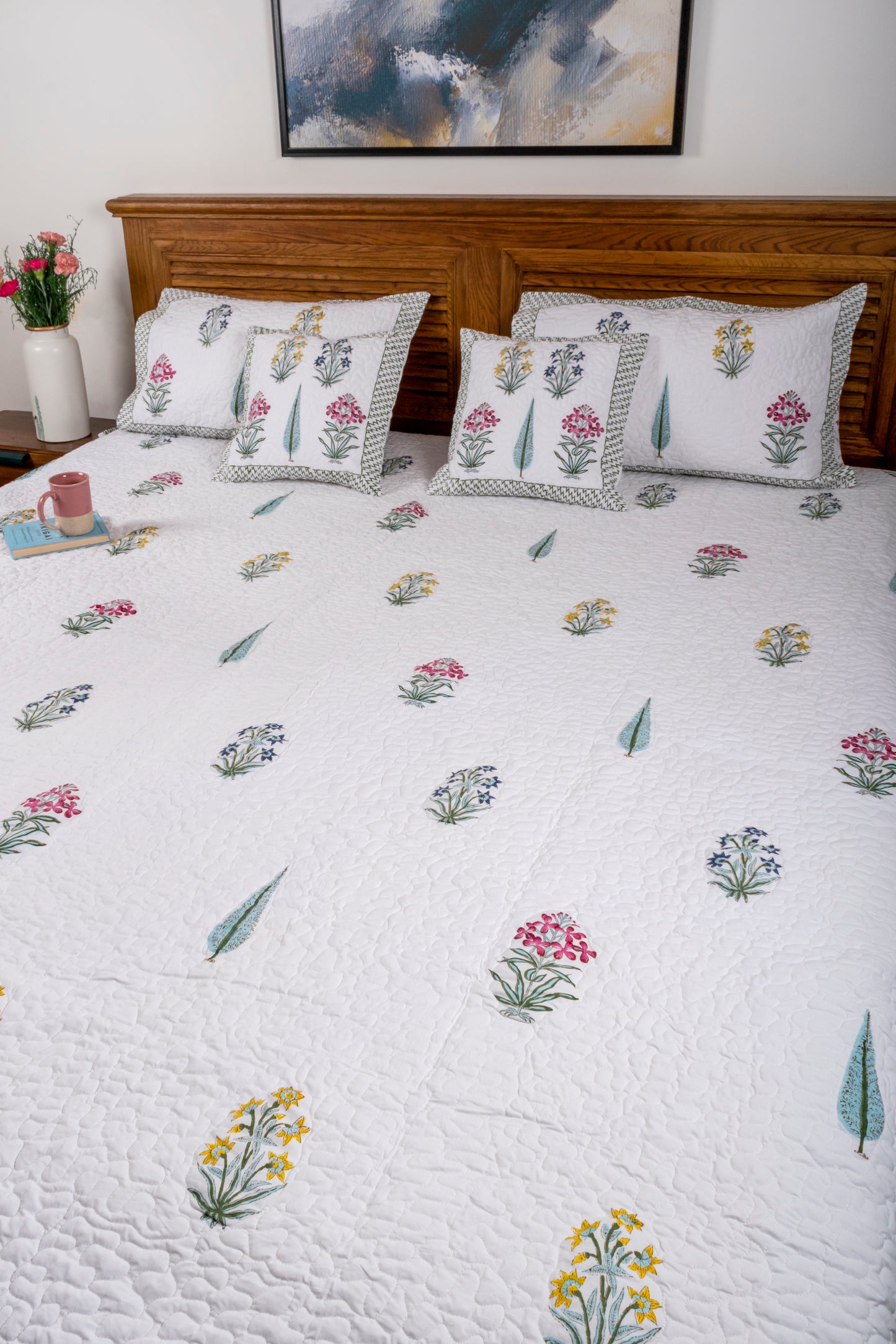 Cyclamen Block Printed Bedcover