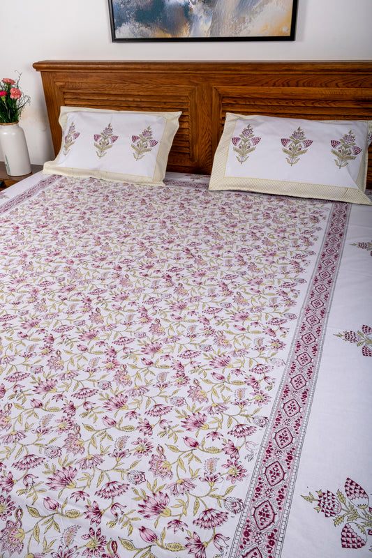 Floral Block Printed Bedsheet