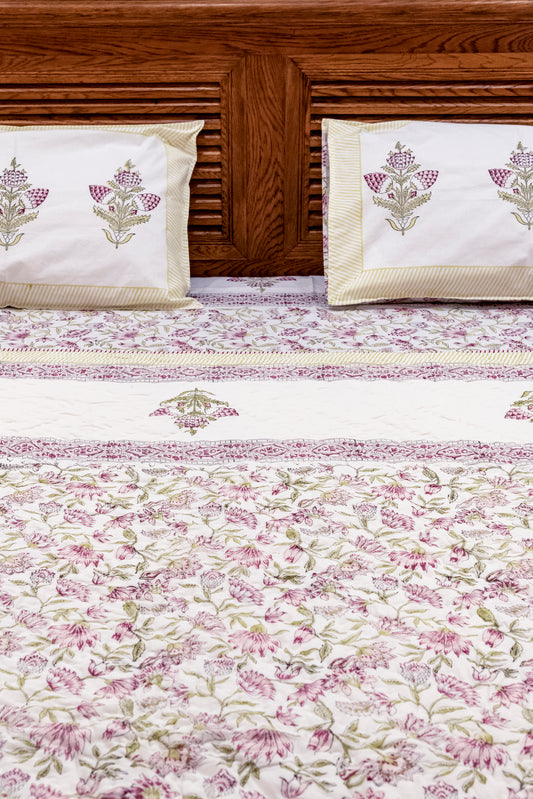 Pink Floral Block Printed Quilt