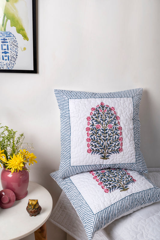 Canna Block Printed Quilted Cushion Cover Set of 2