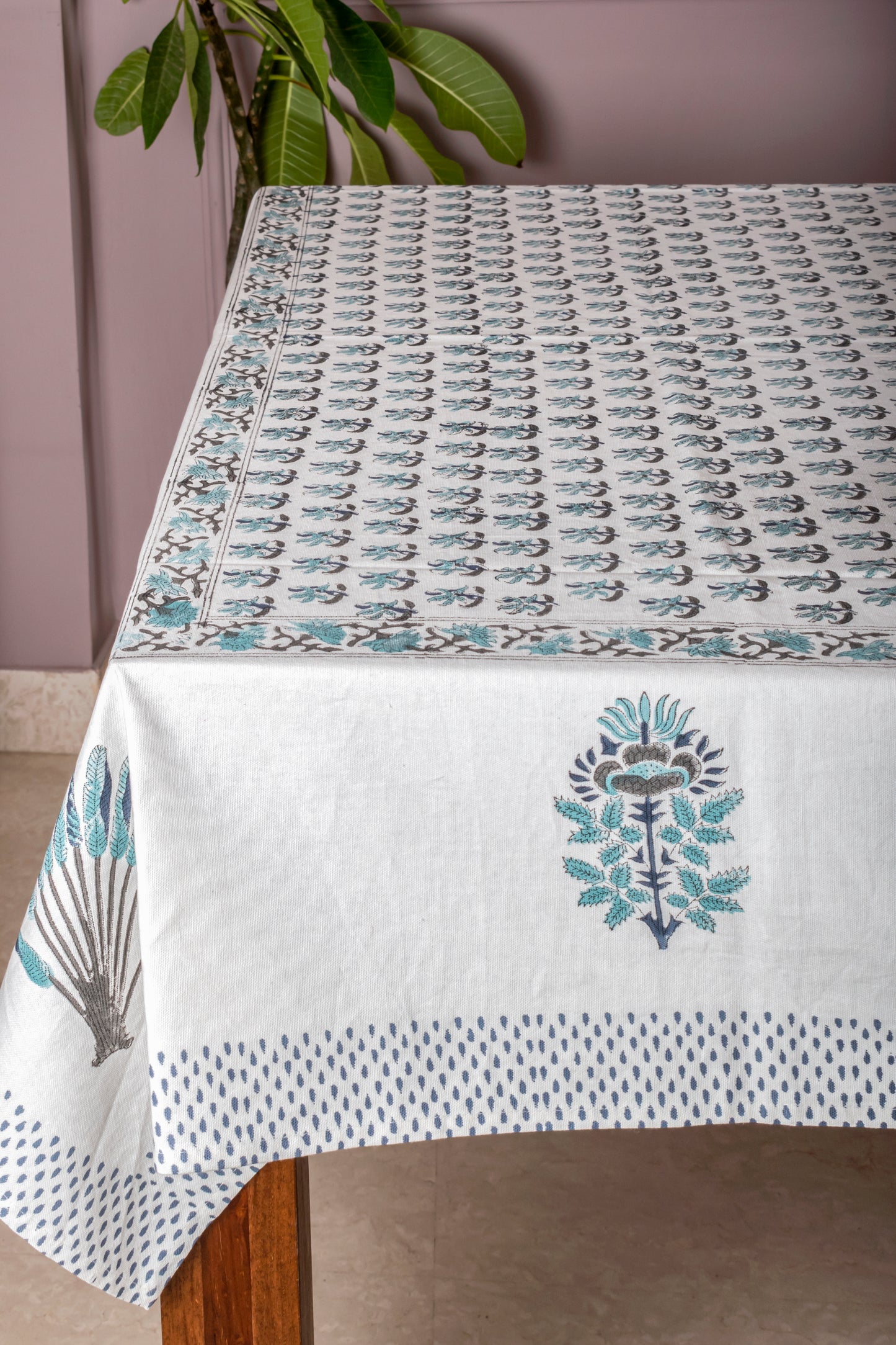 Aquilegia Block Printed Table cover
