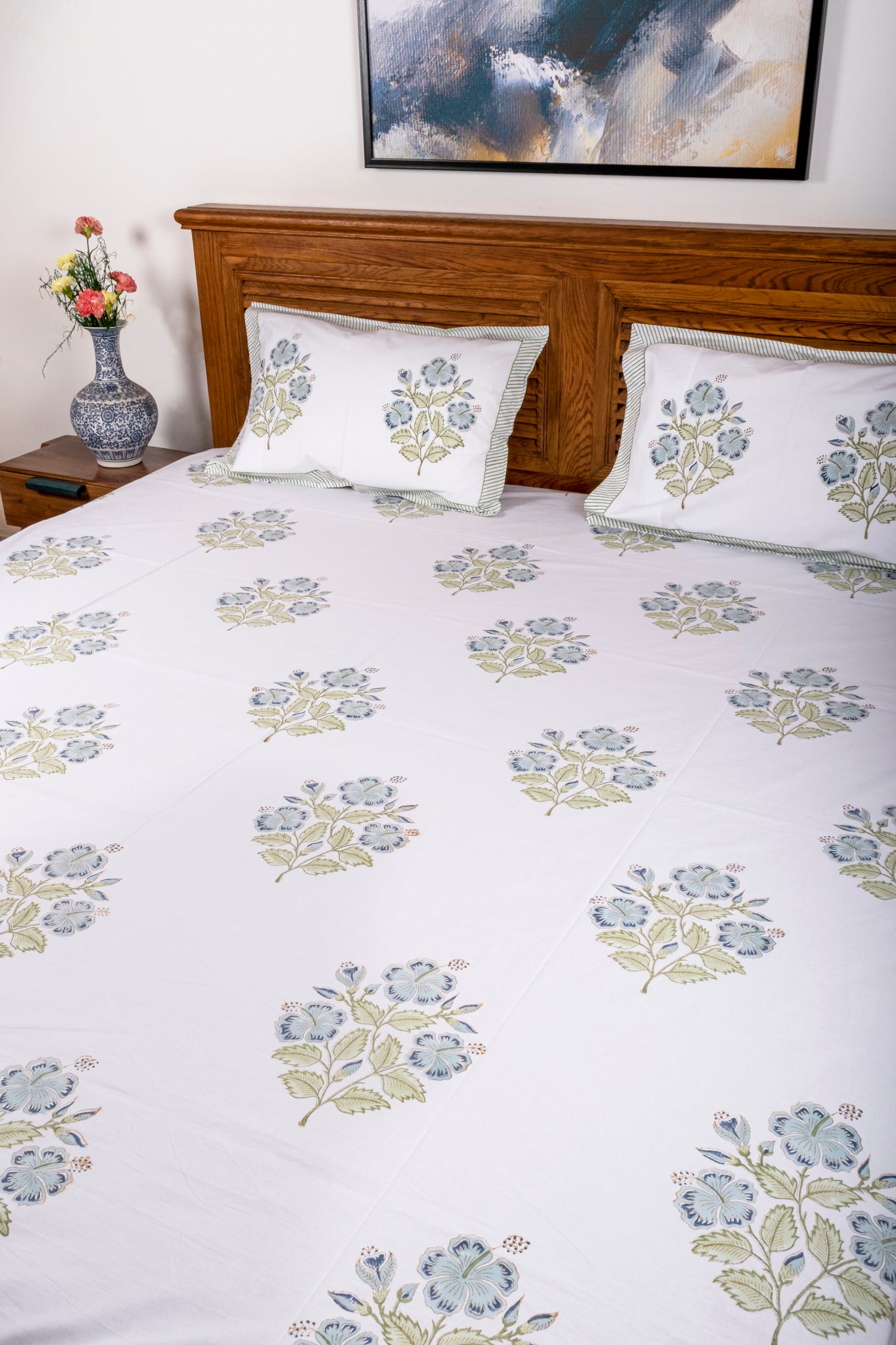 Hibiscus Block Printed Bedsheet