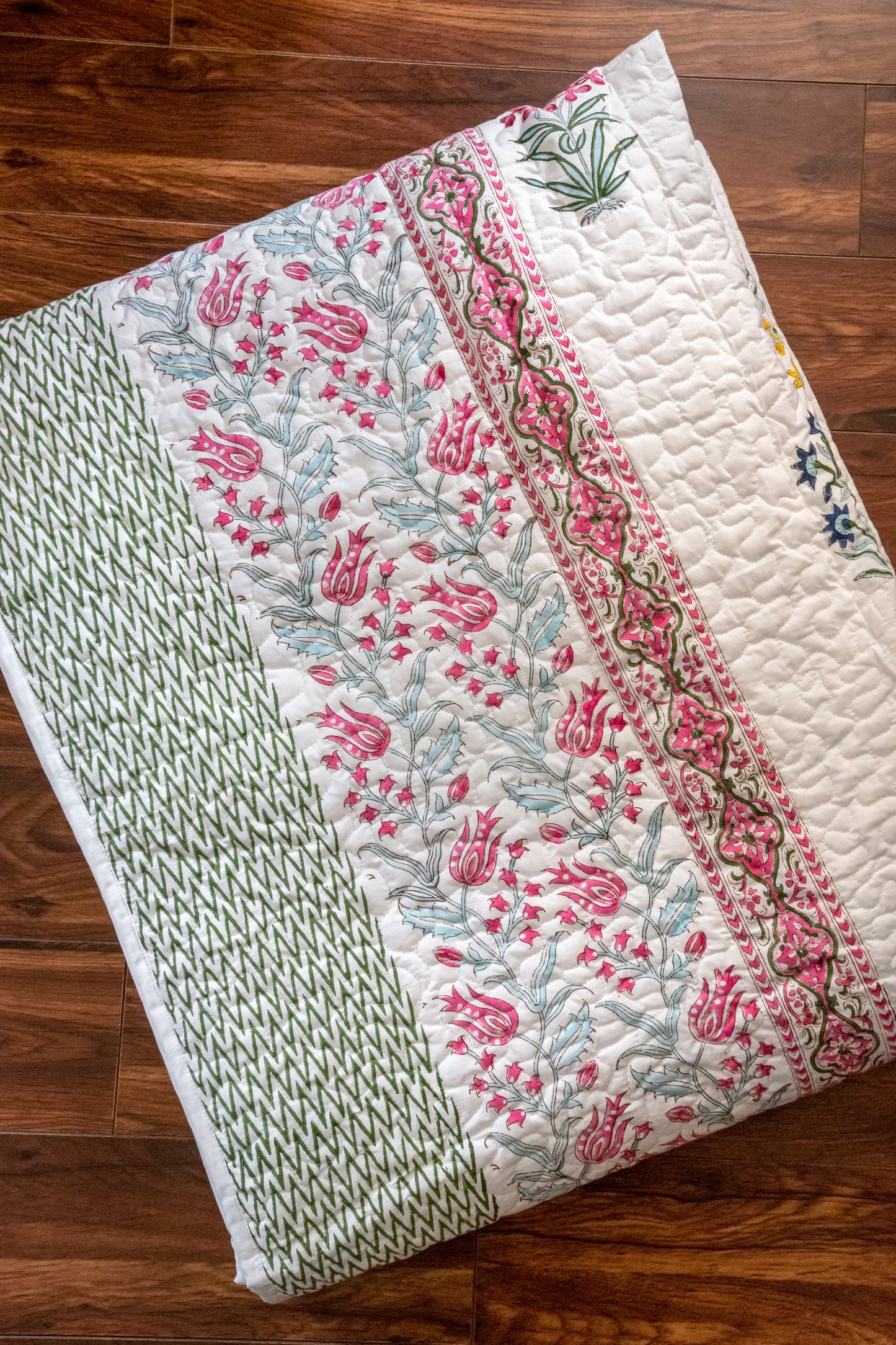 Cyclamen Floral Block Printed Bedcover