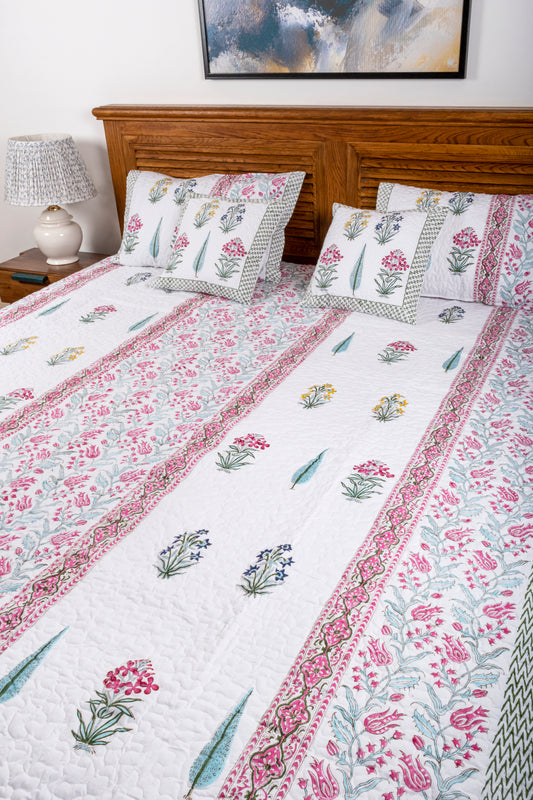 Cyclamen Floral Block Printed Bedcover