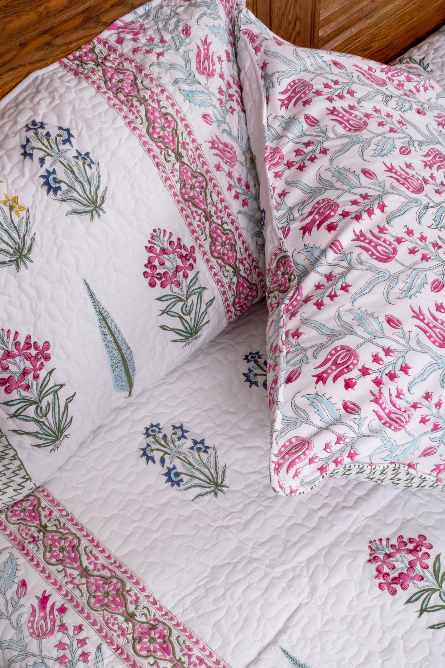 Cyclamen Floral Block Printed Bedcover