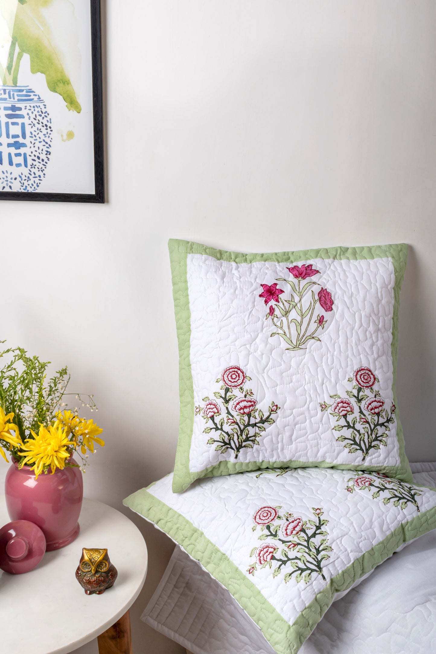 Tantalizing Block Printed Quilted Cushion Cover Set of 2