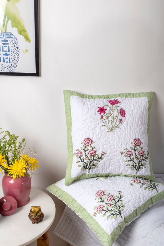 Tantalizing Block Printed Quilted Cushion Cover Set of 2