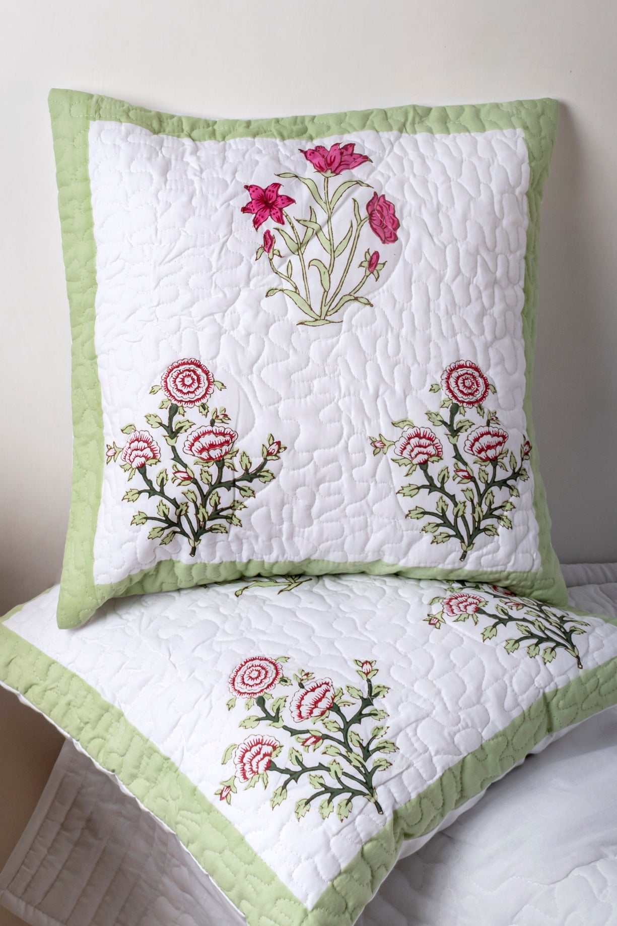 Tantalizing Block Printed Quilted Cushion Cover Set of 2