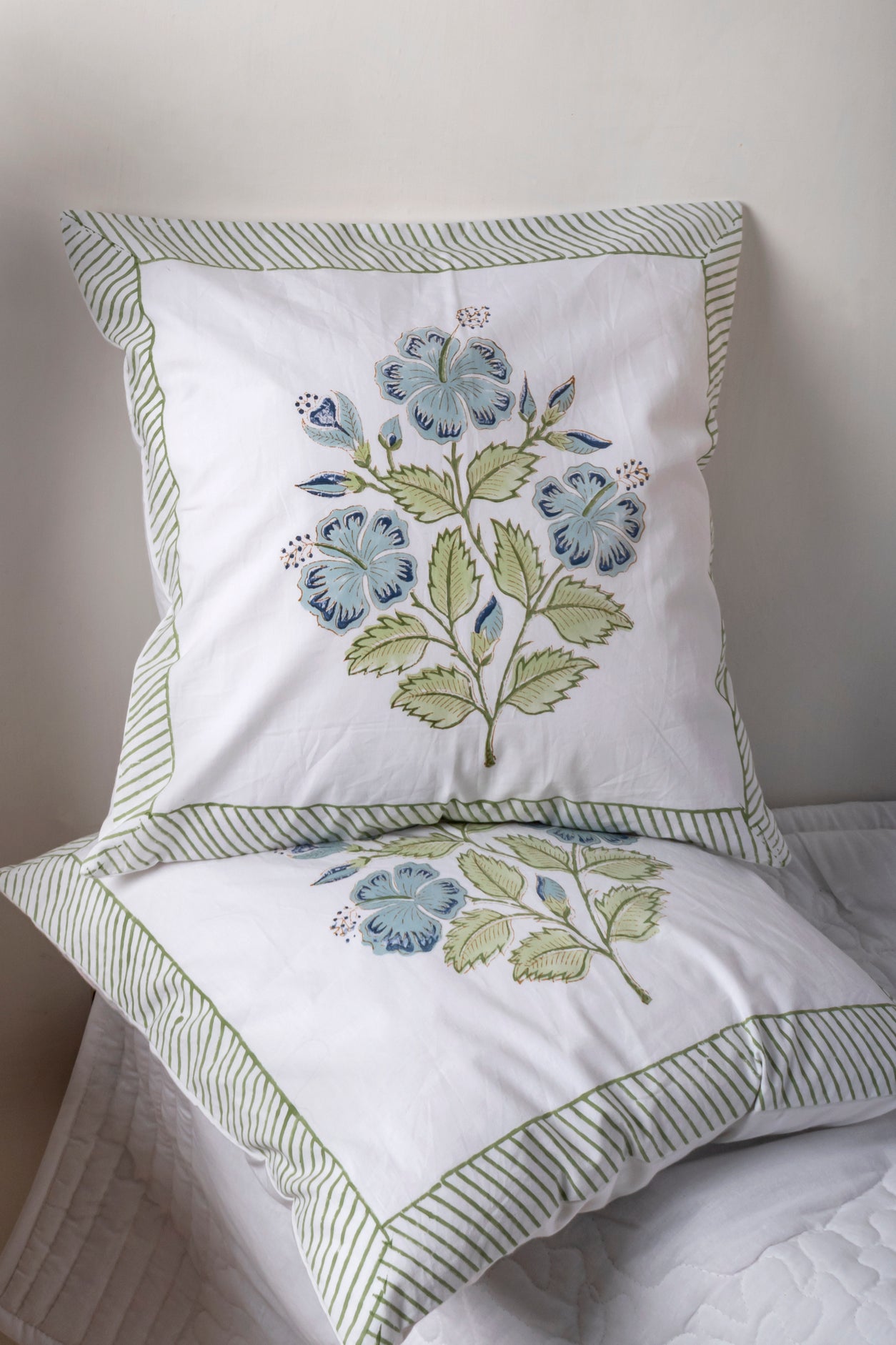 Hibiscus Block Printed Cushion Cover Set of 2