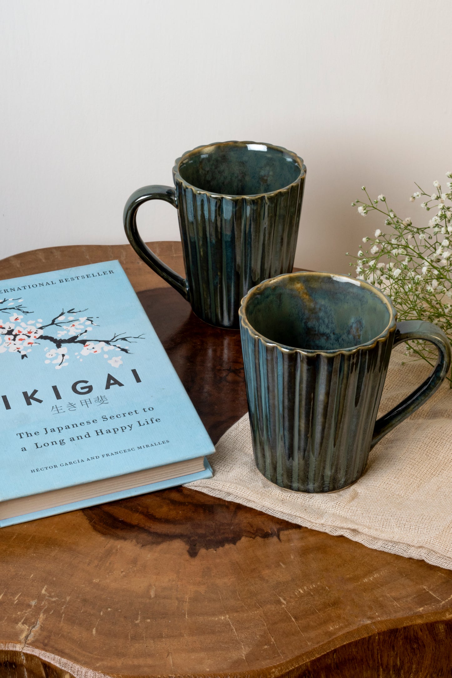 Glossy Green Ceramic Mug Set of 2