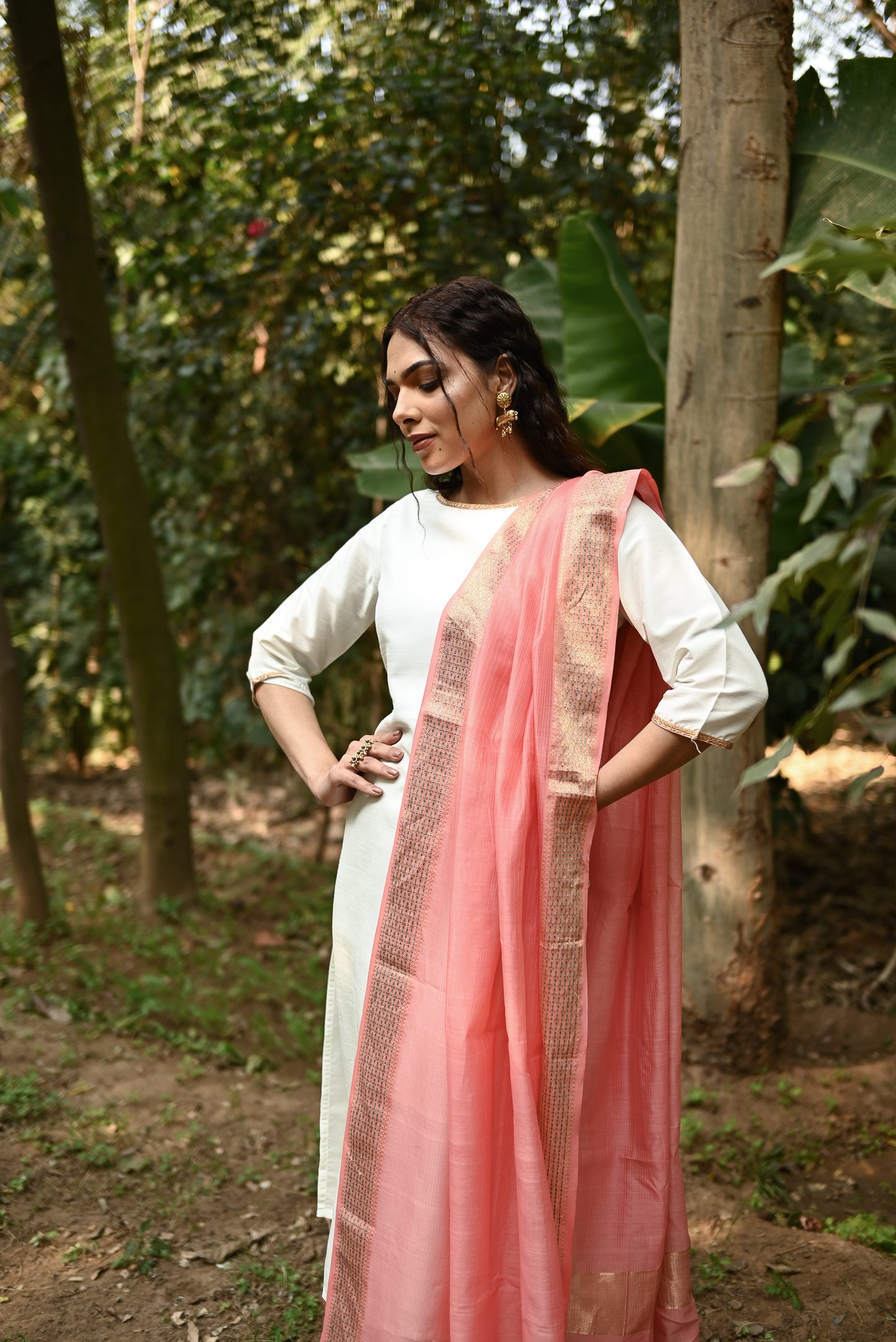 Gulabi Maheshwari Handwoven Dupatta