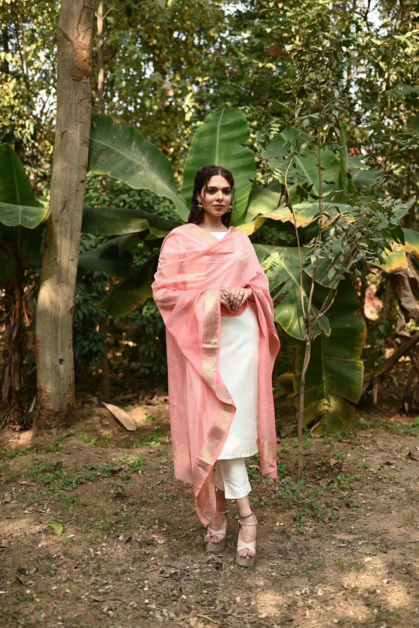 Gulabi Maheshwari Handwoven Dupatta