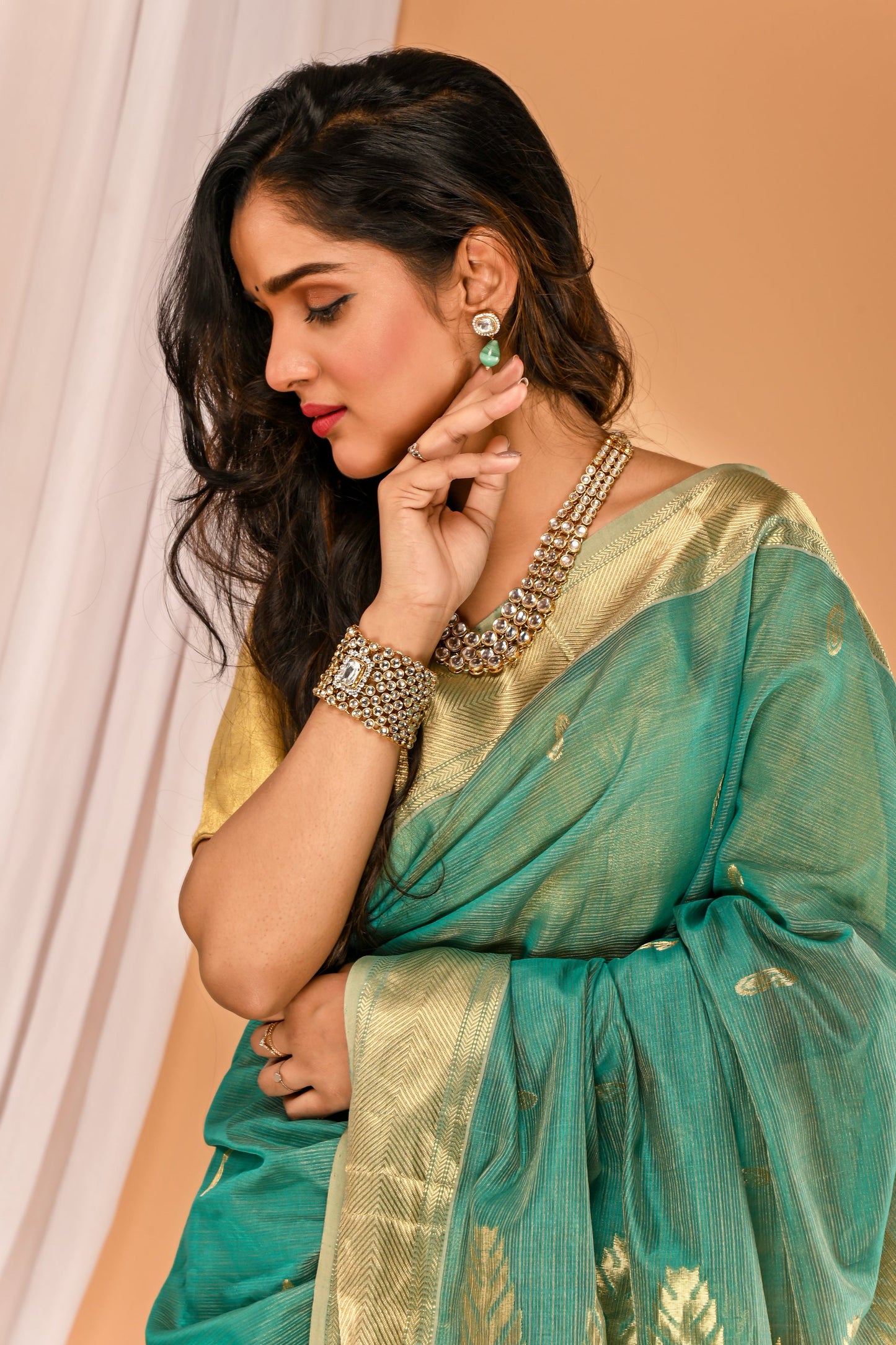 Tahira Green bead drop earrings