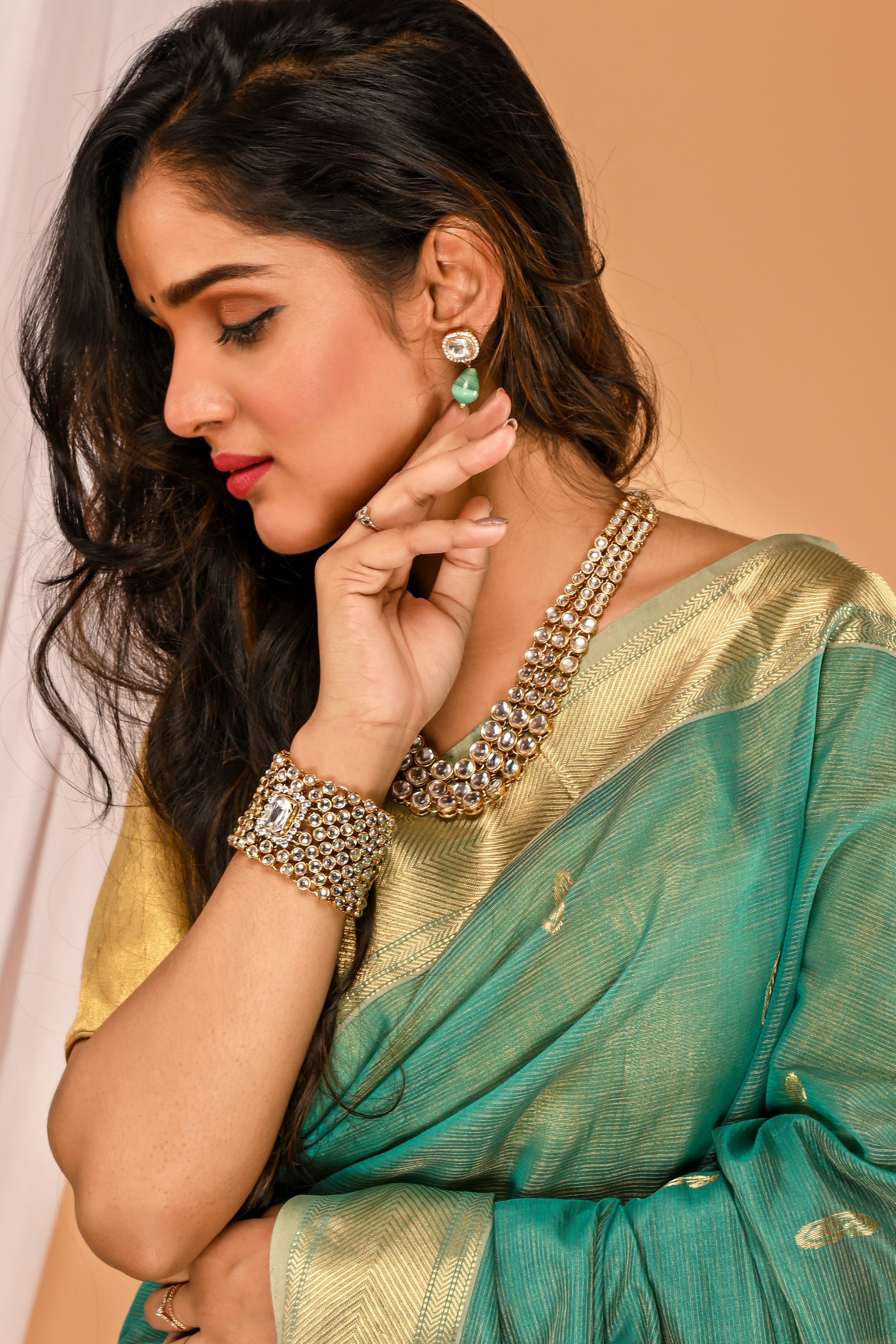 Tahira Green bead drop earrings