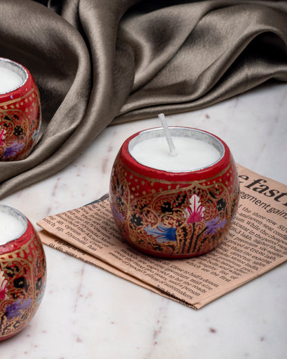 Red Kashmir Paper Mache Candle Set of 2