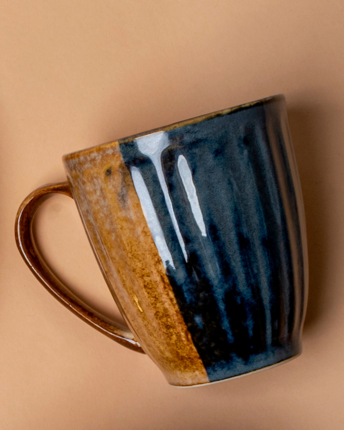 Dual Tone Blue Brown Ceramic Mug Set of 2