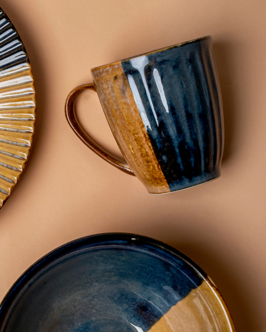 Dual Tone Blue Brown Ceramic Mug Set of 2