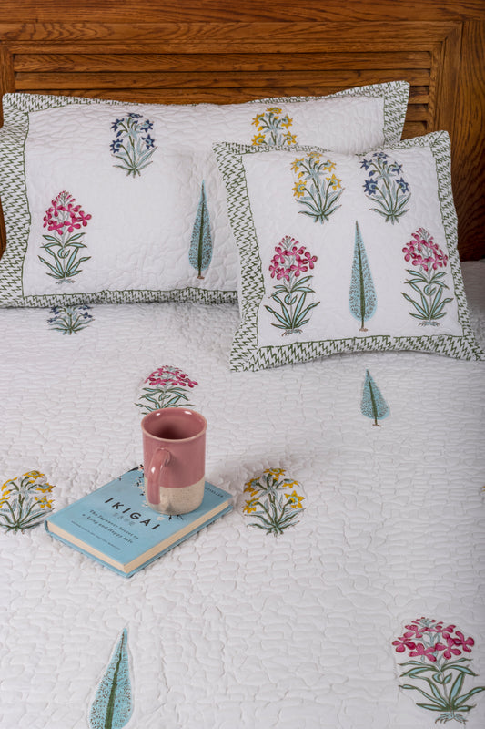 Cyclamen Block Printed Bedcover