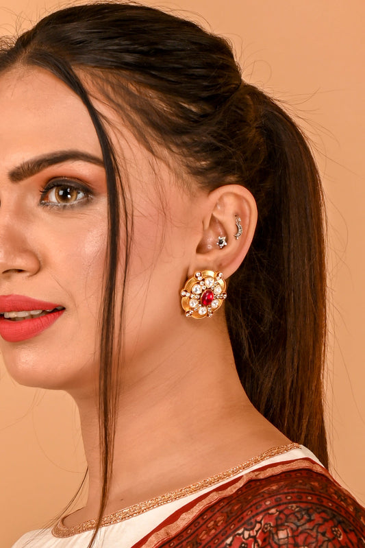 Tahira Gold Tone Red Earrings