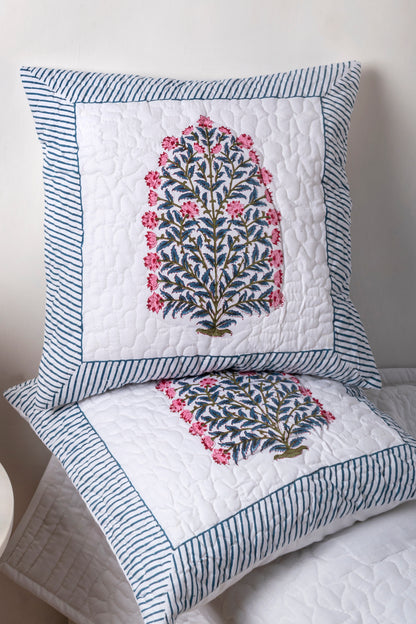 Canna Block Printed Quilted Cushion Cover Set of 2