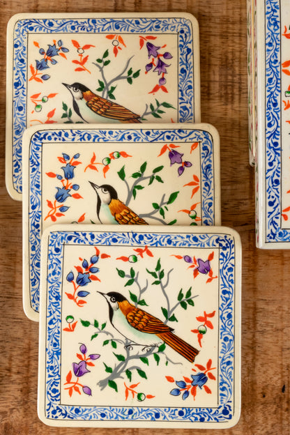 Kashmir Paper Mache Sparrow Print Tea Coaster