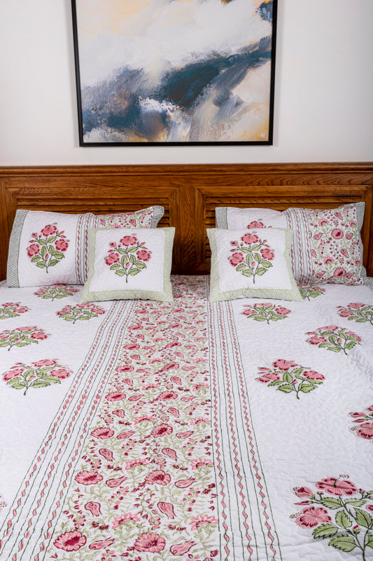 Gardenia Block Printed Bedcover