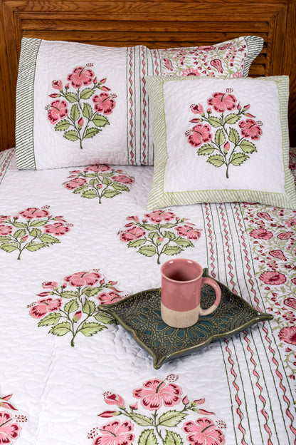 Gardenia Block Printed Bedcover