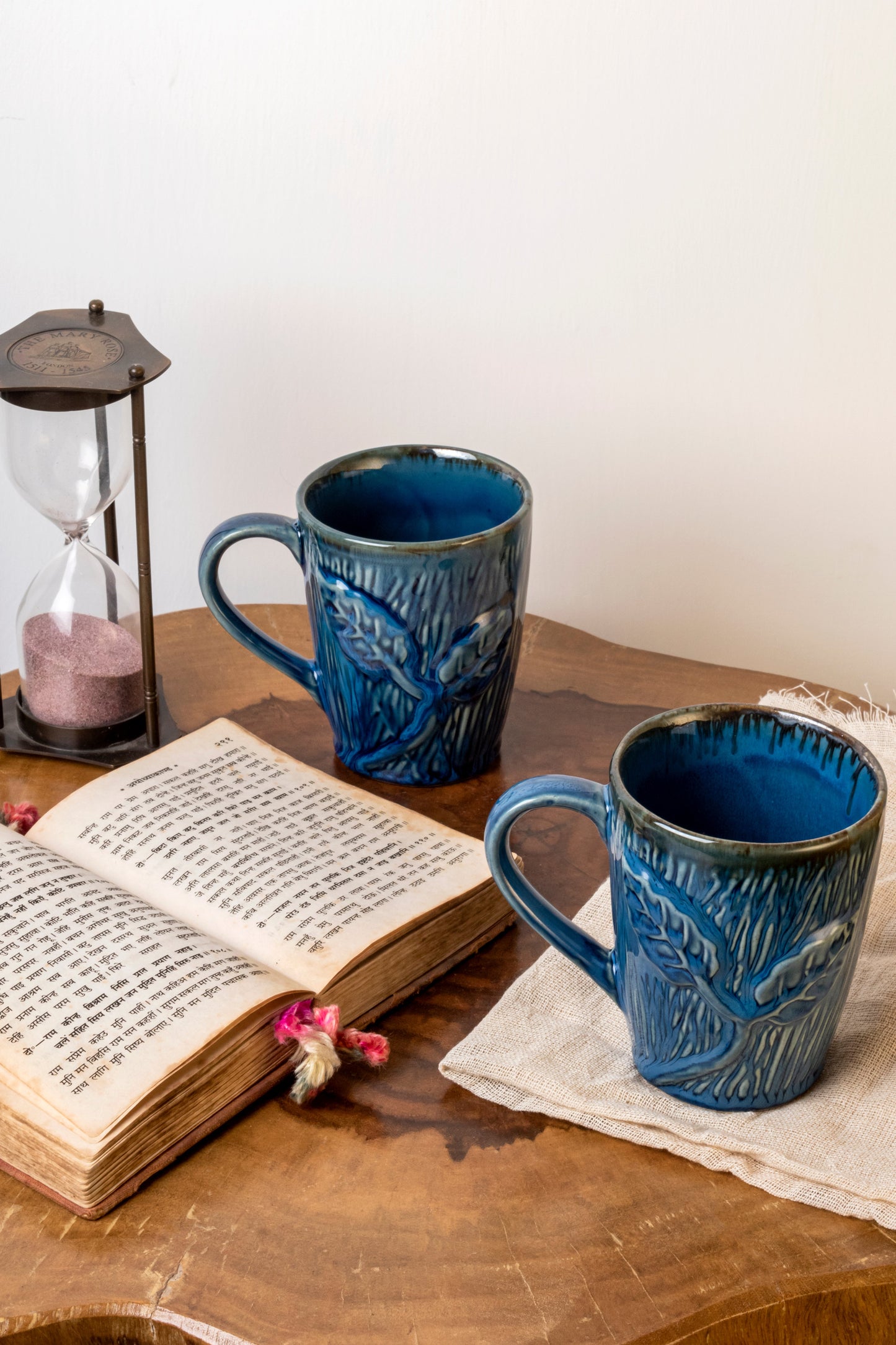 Blue Leaf Ceramic Mug Set of 2