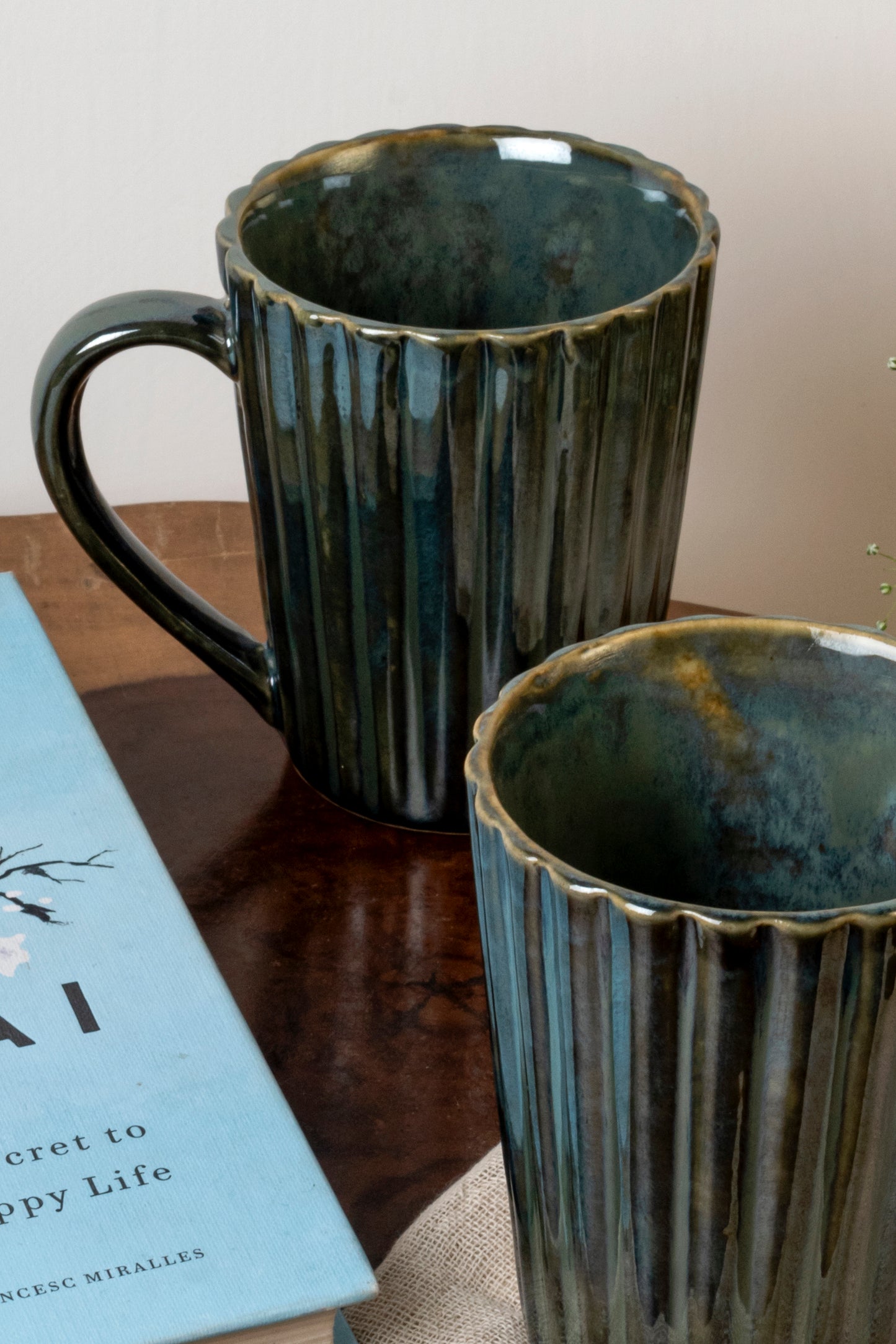 Glossy Green Ceramic Mug Set of 2